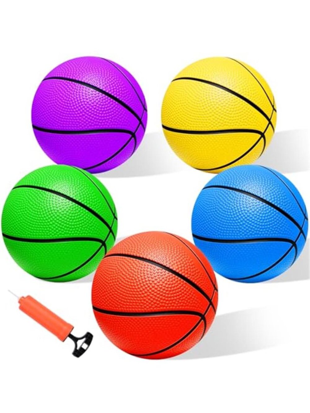 Mini Basketball Set - 5 Pack 6" Small Balls with Pump, Over The Door Mini Hoop
